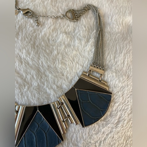 Express Signed Blue Silver Tone and Black Bib‎ Necklace - Picture 4 of 7